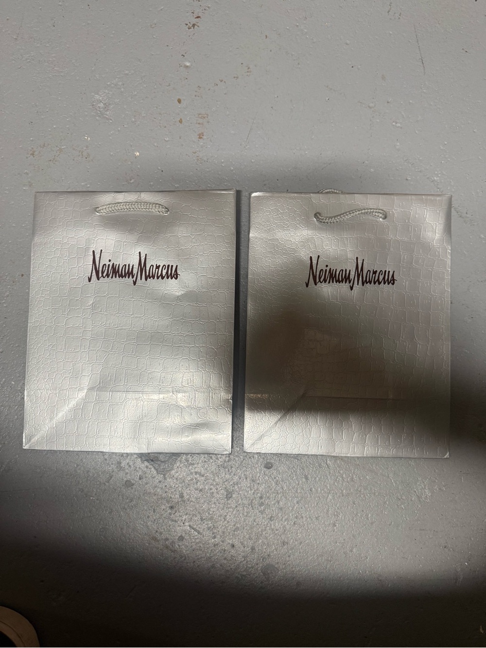 Neiman Marcus Lot of 2 Silver Croc Embossed Shopping Bags
